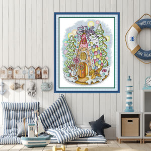 2025 NKF Navidad <span class=keywords><strong>Casa</strong></span> de pan de jengibre HD impreso punto de cruz decoración del hogar Juegos de bordado Kit de ganchillo DIY 11CT 14CT <span class=keywords><strong>Aida</strong></span> - Product Image 1