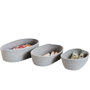 Woven <b>Baskets</b> Oval Cotton Yarn Storage <b>Basket</b> For Cosmetics Keys Snacks Desktop Organizer Foldable Stackable Brown Gray White - Product Image 5