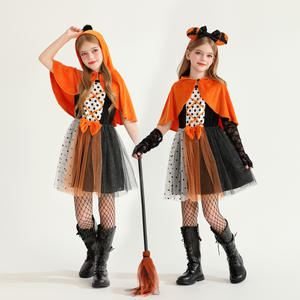 Disfraz de TV y película para niños de Halloween, traje morado con capa de vestido para actuación de chica vampiro - Product Image 4