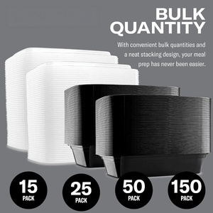 Envases de Plástico para Comida, Aptos para Microondas, con Tapa Transparente, Herméticos, para Preparación de Comidas y Comida para Llevar, Color Negro - Product Image 4