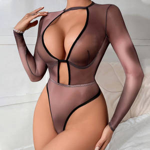 Body de manga larga 084M, lencería erótica con tirantes sexys, ropa de mujer transparente, superventas, lencería fina de malla para mujer - Product Image 3