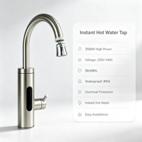 Robinet d'eau chaude instantanée électrique entièrement en acier inoxydable, design col de cygne rotatif, autoportant pour extérieur, maison et garage
