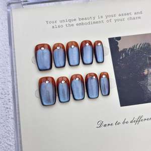 Vente en gros de <span class=keywords><strong>faux</strong></span> <span class=keywords><strong>ongles</strong></span> en verre caramel œil de chat, poudre miroir magique, français, faits à la main, à presser, personnalisables - Product Image 6