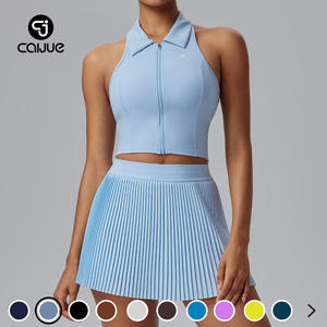 Ensemble de vêtements de tennis pour femmes, haut sans manches avec jupe plissée à revers, vêtements de sport respirants pour activités de plein air - Product Image 4