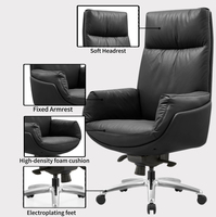 Chaise de bureau pivotante de luxe confortable, spécifiquement conçue pour les réunions, en cuir PU noir, hauteur réglable, base en aluminium, chaise de patron