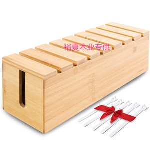 Caja organizadora de cables de escritorio de madera maciza, 2L, duradera, color bambú, almacenamiento para router, módem, regleta, gestión de enchufes - Product Image 1