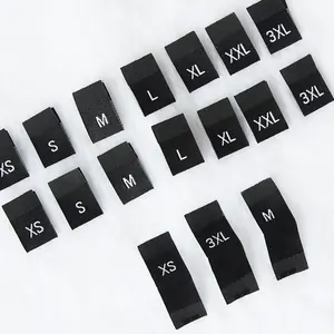 XS S M L XL Größe Hals Etikett Druck LOGO Tags Hersteller Custom Fabric Center Fold Woven Garment Kleidung Etiketten für Kleidung