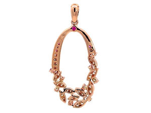 Élégant pendentif en or rose 18 carats avec feuilles florales, diamants et saphirs roses, 3,26 g, bijoux de qualité supérieure - Product Image 2