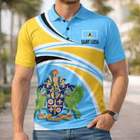 Saint Lucia Grafik Papagei Polo Shirt mit Stammes muster und minimalist ischen blau schwarz Design Großhandel Nizza Polo Shirt für Männer