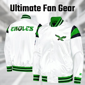 Chaqueta de Béisbol Personalizada de Satén Tejido con Estampado de los Philadelphia Eagles de la <span class=keywords><strong>NFL</strong></span> para Eventos Deportivos, Se Acepta OEM - Product Image 5