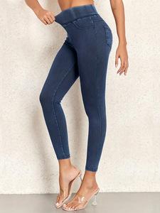 Pantalones Capri ajustados de cintura alta, pantalones cortos de mezclilla elásticos a la moda para mujer - Product Image 3