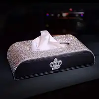Portavasos de purpurina para el hogar y la Oficina, lujosa corona de cristal y caja de pañuelos faciales para el coche