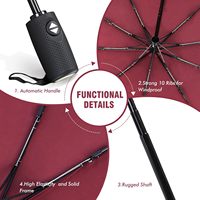 Parapluie pliant manuel de haute qualité à fermeture automatique, coupe-vent, anti-UV, noir, de voyage, personnalisé, 10 baleines, classique, pour adultes