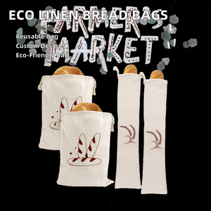 ถุงใส่ขนมปังผ้าฝ้ายธรรมชาติแบบไม่ฟอกขาว ใช้ซ้ำได้ เป็นมิตรกับสิ่งแวดล้อม พิมพ์ลายตัวอักษรตามสั่ง แบบพับได้ มีเชือกผูก - Product Image 2