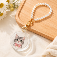 Katmanlı Evcil Hayvan Portresi Charm Özel Tasarım Karikatür Akrilik Kedi Fotoğrafı Su Geçirmez Dijital Baskılı Anahtarlık İnci Kristal Zincir
