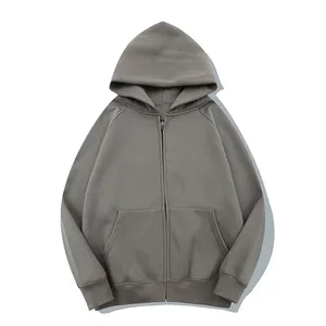 Sudadera con capucha para hombre, con logotipo personalizado, de alta calidad, informal, con cremallera, de algodón, liso, gris, con bolsillos