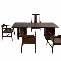 Ensemble de table à thé avec chaises latérales et chaise à dossier haut en placage de noyer, style moderne minimaliste