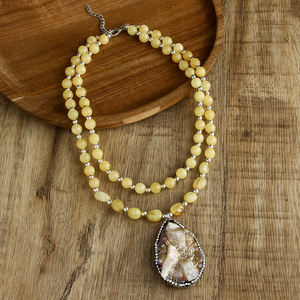 Neue Modische Damen-Halskette mit Perlen im Boho-Stil, 2-Lagige Naturstein-Hämatit-Kette mit Unregelmäßigem Druzy-Anhänger, Kurze Halsketten - Product Image 4