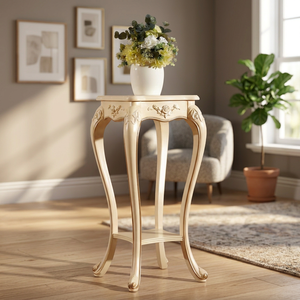 Antique Gold Hand-Carved Traditional Eco-Friendly Teak Wood Flower Stand Solid Wood Movable Home Furniture Decorative <b>Table</b> - Product Image 5