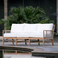 Sofá Moderno de Tres Plazas Bale Living Sweden, Fabricado con Madera de Teca Duradera y Elegante Tejido de Ratán para Espacios Exteriores, Resorts y Hoteles