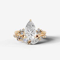 Ensemble de mariage en or 14 carats avec diamant de laboratoire certifié IGI de 2 carats, coupe poire, couleur D F, clarté VS, bague de fiançailles et alliance