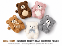 Pochette cosmétique en peluche Teddy Bear OEM ODM, sac à maquillage portable mignon, organisateur de rouge à lèvres et miroir, sac en peluche personnalisé, cadeau promotionnel