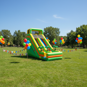 Structure gonflable commerciale avec toboggan aquatique, jeux de palmiers, château gonflable, toboggan pour enfants, utilisation extérieure, toboggan sec et aquatique - Product Image 1