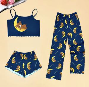 <span class=keywords><strong>Pigiama</strong></span> da Donna a Tre Pezzi a Prezzo di Fabbrica, Set con Canottiere, Pantaloncini e Pantaloni Lunghi, Abbigliamento da Notte <span class=keywords><strong>Sexy</strong></span> Estivo con Stampe Cartoon - Product Image 6