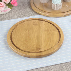 Vente en gros plateau de service créatif en bois de bambou personnalisé assiette ronde avec support à gâteau et dôme en verre - Product Image 5