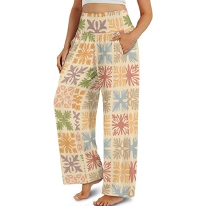 بنطال بلازو نسائي عالي الخصر بساق واسعة من هاواي بطبعة ورق مموهة بنطال بالازو للنساء بنطال مزهر - Product Image 5