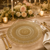 Assiette de présentation de luxe en verre à motif Mandala, dorée et transparente, décorative pour la location de décoration de table de fête