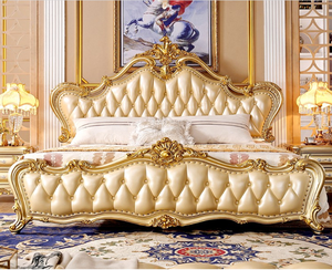 Lit double de luxe européen haut de gamme pour chambre principale, tout en bois massif et cuir, style français, grand lit de 1,8 mètre - Product Image 1