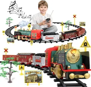 Train électrique rechargeable pour enfants avec lumières à vapeur sonores et à distance, ensemble de cadeaux de Noël pour arbre de Noël