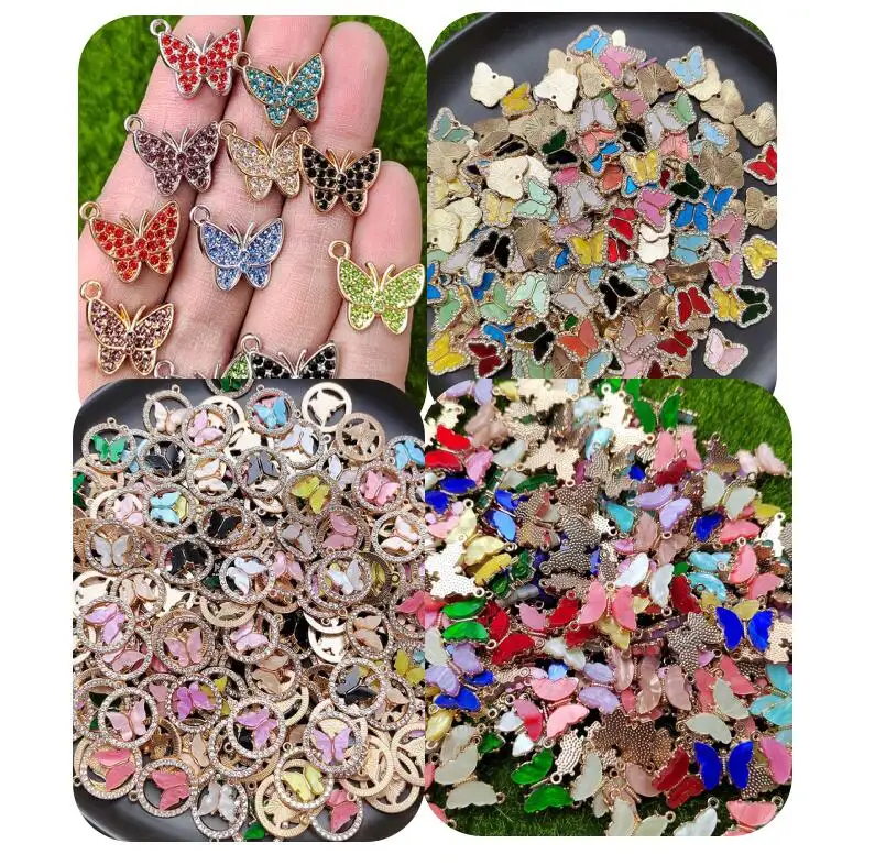 New Assorted Colorful Rhinestone Butterfly Charms Pendants Bulk For Bracelet Necklace Earring Keychain Jewelry Making Supplier