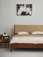 Lit en bois de cerisier de style mi-siècle, rétro, nouveau style chinois, lit en bois massif tressé, design original Bauhaus pour gîte