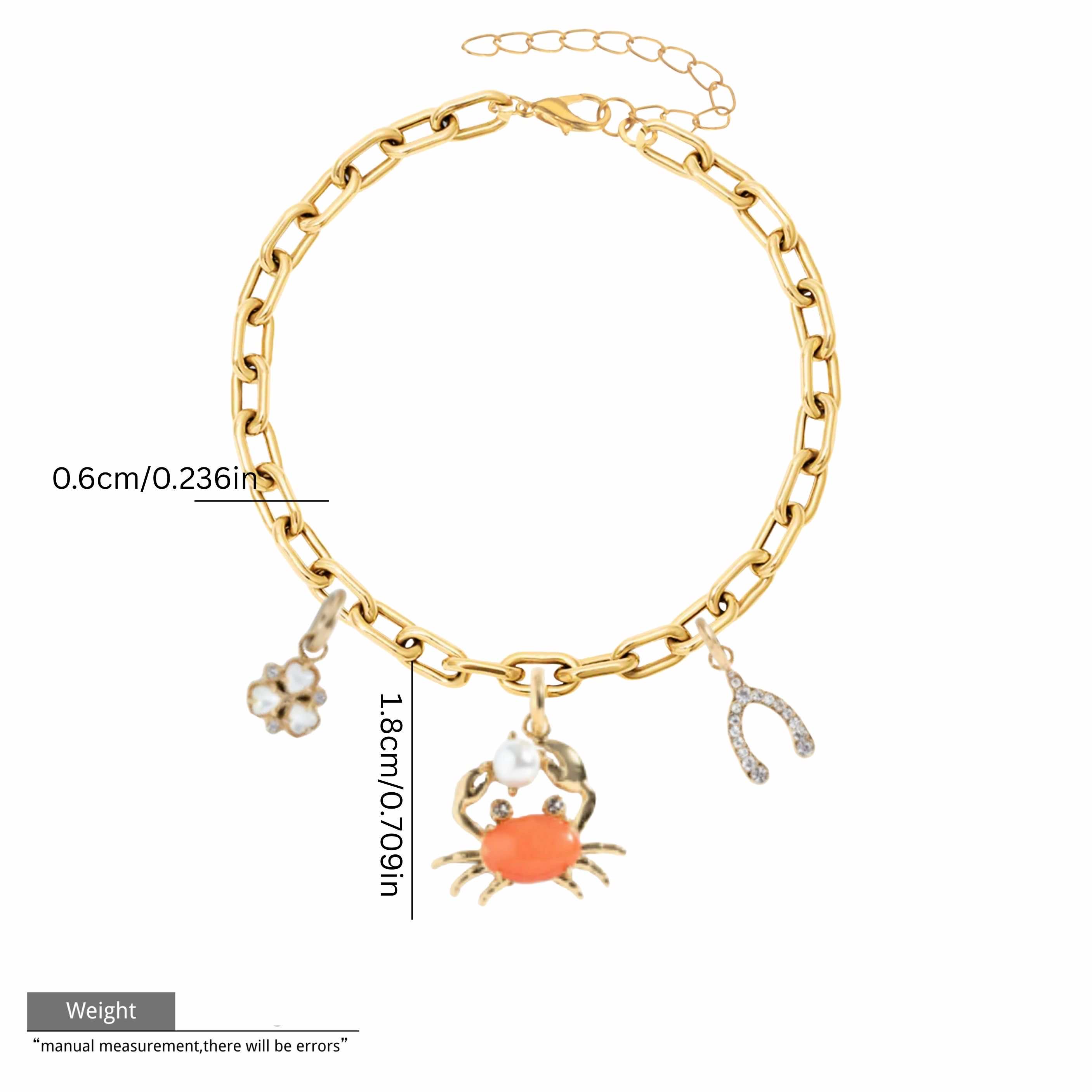Bracelet à breloques en fer à cheval, fleur de crabe doré, GRJ3119B