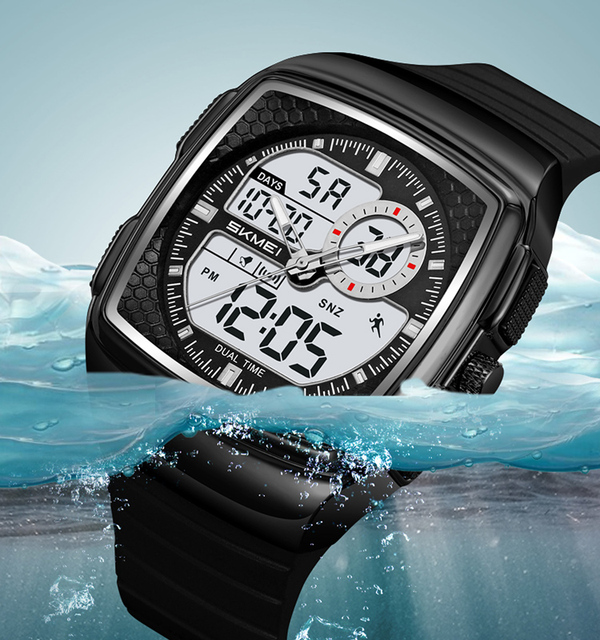 SKMEI #2530 Hot Sell 3 Time Fashion Male Digital Watch Low Cost Silicon Band 2 Display Chronograph EL Light Sports Watch Design