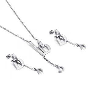 Boucles d'oreilles en acier inoxydable avec lettre D, ensembles de <span class=keywords><strong>bijoux</strong></span> épais, collier, cadeaux - Product Image 2
