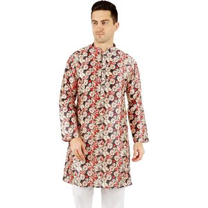 Conjunto de Kurta y Pijama de Satén Estampado para Hombre, Ropa Tradicional Étnica India, Diwali Puja - Product Image 2