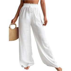 Women's Cover Up Beach Pants <b>Sheer</b> Mesh Drawstring Wide Leg High Waist <b>Bikini</b> Swimsuit Coverups Elastic Waist Loose Fit - Product Image 1