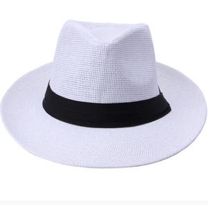 뜨거운 패션 여름 캐주얼 남여 비치 대형 테두리 태양 모자 파나마 모자 종이 밀짚 여성 남성 모자 블랙 리본 - Product Image 2