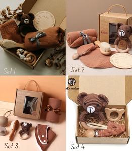 Kaiyue Hot Bán bé bộ quà tặng bông thỏ Comforter đồ chơi bằng gỗ Milestone Teether Headband vớ dệt kim chào đón sinh nhật thiết lập - Product Image 6