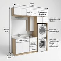 Ensemble de meubles de salle de bain avec niche pour machine à laver, style Shaker en chêne blanc, meuble sous-évier, miroir mural, mobilier moderne pour buanderie