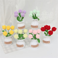 Bouquet de fleurs artificielles en laine faite main, micro-crochets, fleurs de tulipe finement tricotées, pour décoration de mariage, de fêtes et de restaurants, effet fleur préservée
