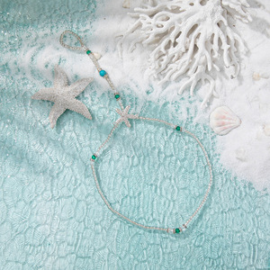 สร้อยข้อเท้ารูปดาวประดับคริสตัลไรน์สโตนชุบเงินมุกเทียมสไตล์โบฮีเมียเครื่องประดับเท้าผู้หญิงสำหรับไปทะเลเครื่องประดับสำหรับงานปาร์ตี้ - Product Image 2