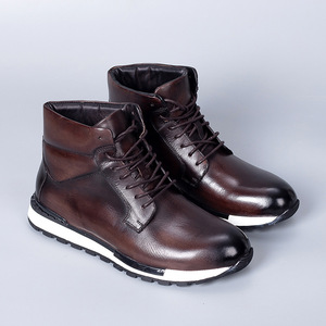 Chelsea <b>Boots</b> Men Ankle High Round Toe Genuine Leather Lace Up Winter Retro Anti Slippery Casual Business <b>Boots</b> - Product Image 3