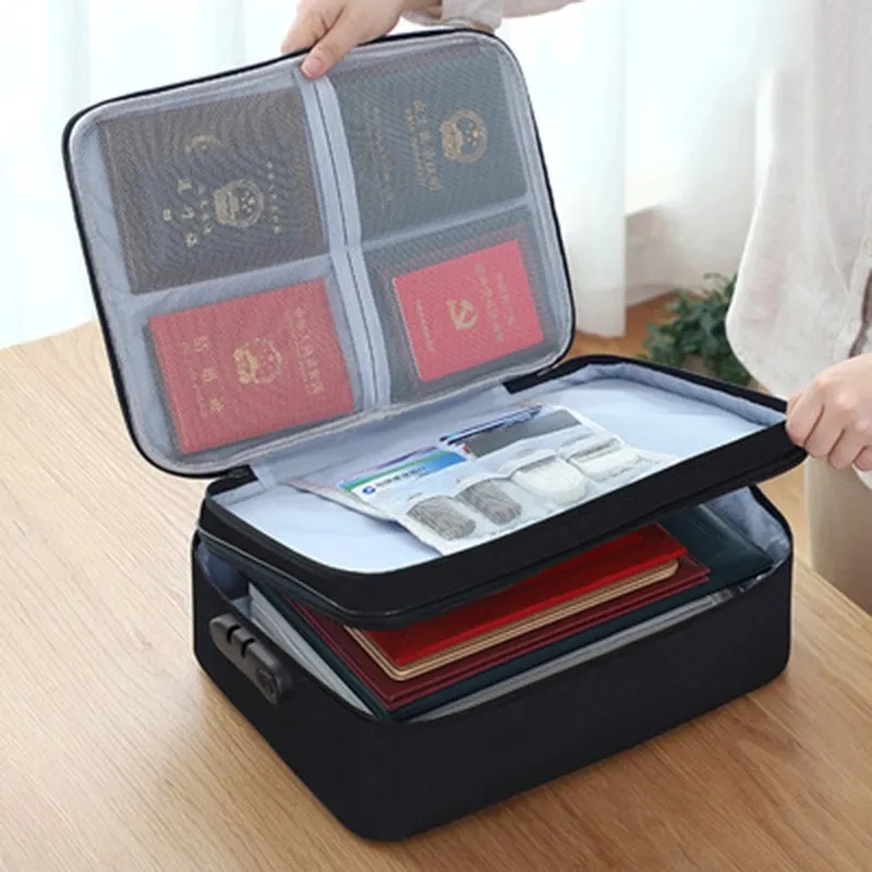 Large Capacity 3-Layer Document Storage Bag Certificate File Organizer With Lock For ID Bank Card Passport Holder Case Briefcase