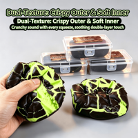 Boîte mystère ASMR Squishy Squeeze Fidget Toy en chocolat noir, blanc et rose, à coque croustillante, avec rembourrage intérieur moelleux et souple