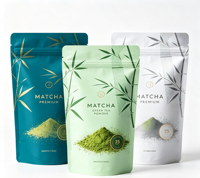 Sacs en aluminium imprimés sur mesure UV Craft, couleur et taille personnalisées, avec fermeture éclair et ligne de déchirement, sachets recyclables à fond plat pour le matcha