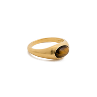 Hochwertiger Sterling Silber 925 mit 14k/18k Goldplattierung, Modischer Zinnoberfarbener Bernstein-Tigerauge-Kuppelring für Damen